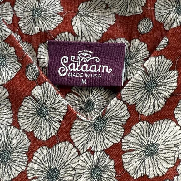 Salaam Midi Dress Medium Burgandy Red Floral Fit and Flare A Line 3/4 Sleeves - Picture 4 of 5